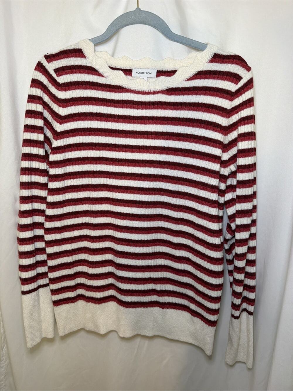 Nordstrom Sweater Striped Ribbed Knit Pullover Long Sleeve Red/White W XL